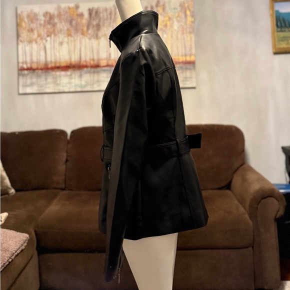 Kenneth Cole Women's Belted Faux Leather Jacket - Picture 10 of 14